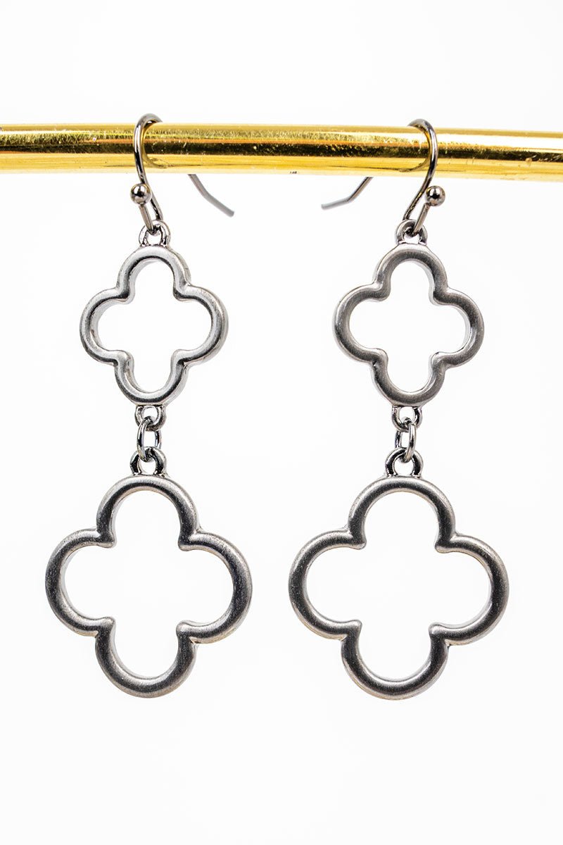 Uptown Charm Matte Hematite Double Clover Earrings - Wholesale Accessory Market