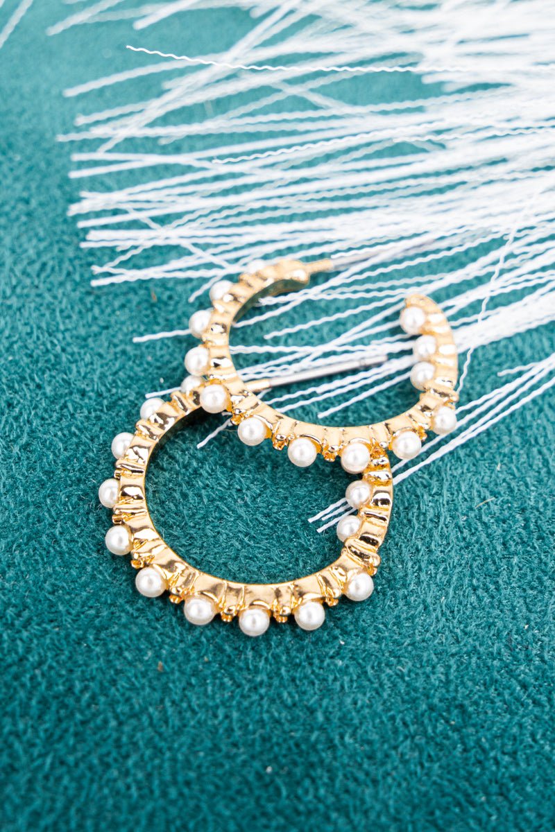 Just For You Pearl Goldtone Hoop Earrings - Wholesale Accessory Market