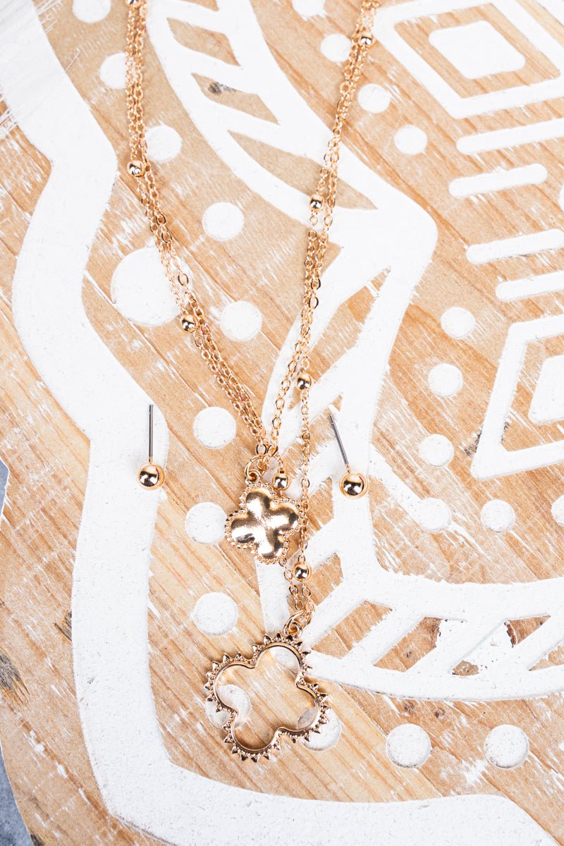 Adina Goldtone Quatrefoil Layered Necklace and Earring Set - Wholesale Accessory Market