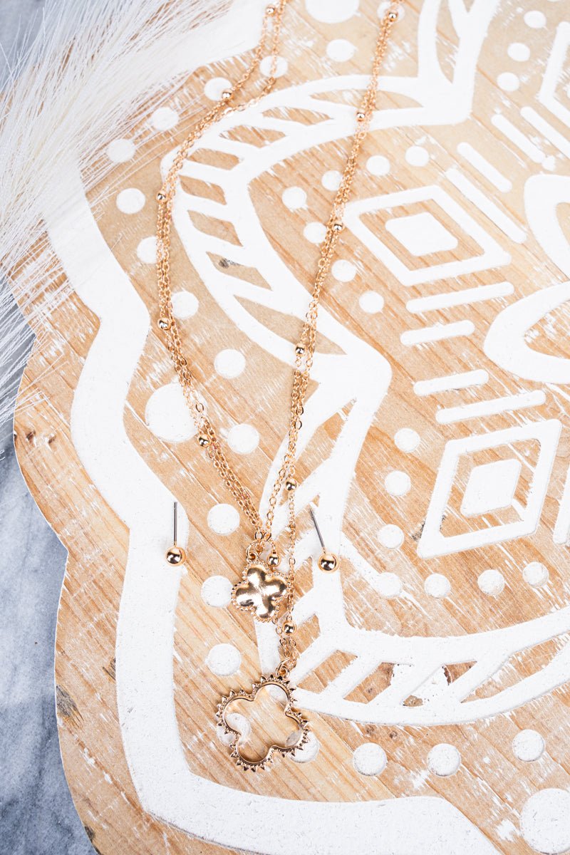 Adina Goldtone Quatrefoil Layered Necklace and Earring Set - Wholesale Accessory Market