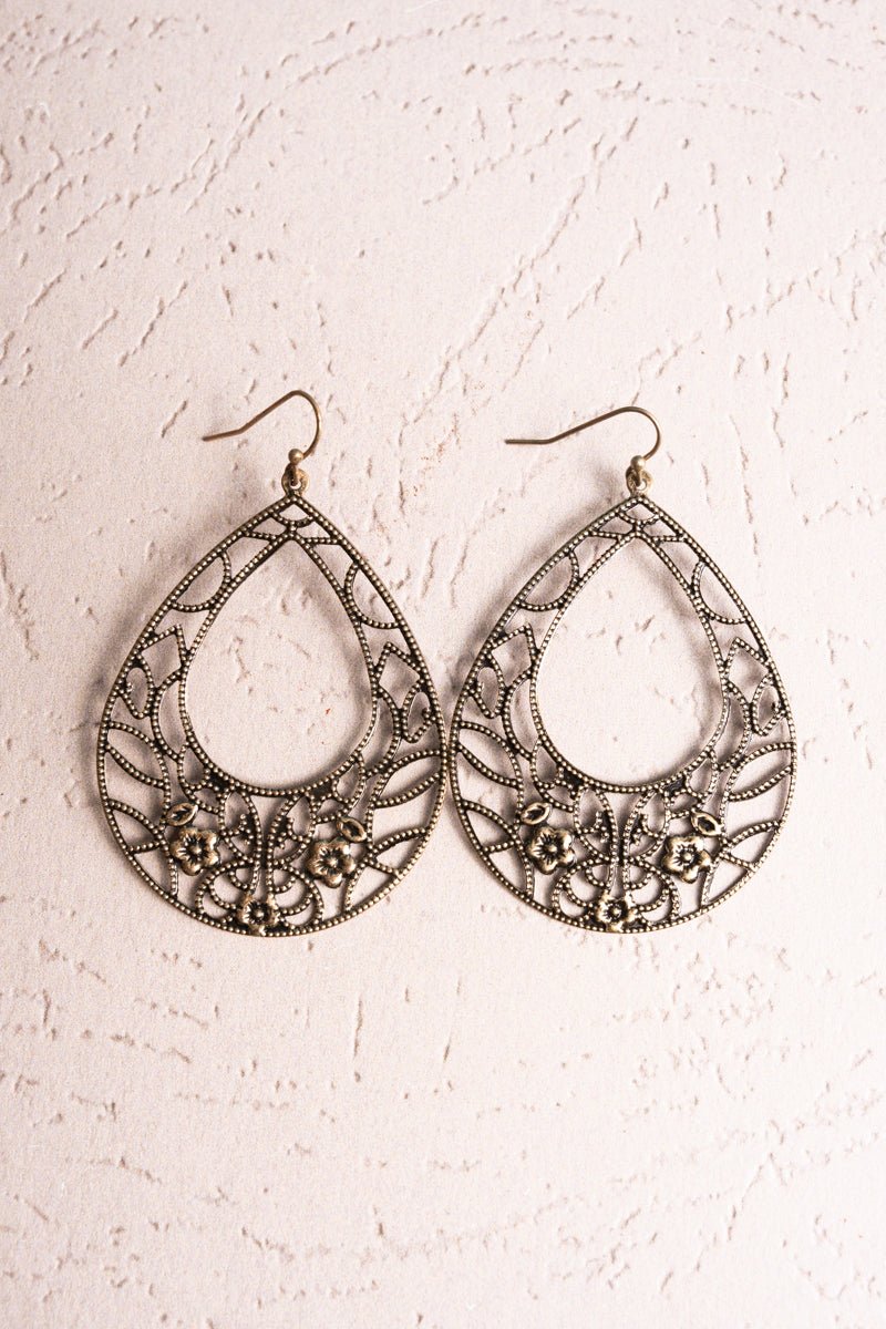 Burnished Goldtone Ornate Teardrop Filigree Earrings Wholesale Accessory Market