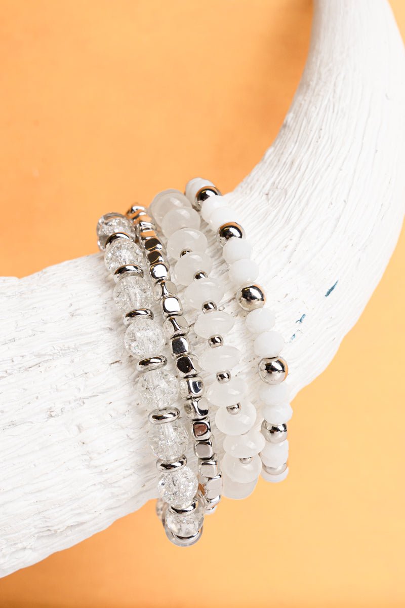 Sonoma Saturday White and Silvertone Beaded Bracelet Set - Wholesale Accessory Market