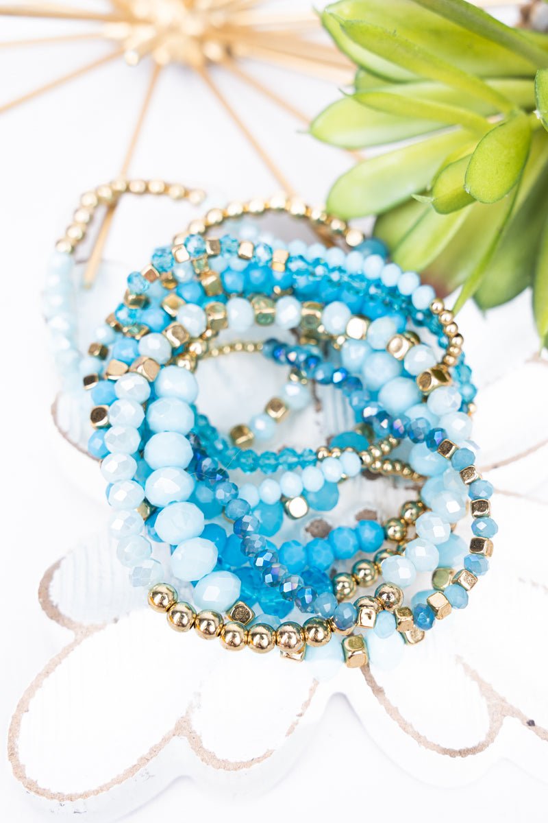 All Around Town Light Blue Multi Beaded Bracelet Set - Wholesale Accessory Market