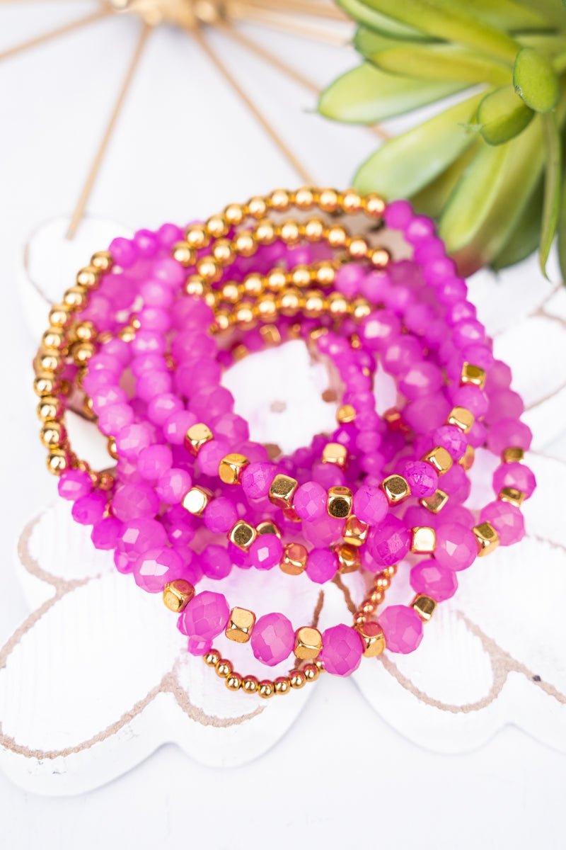 All Around Town Lavender Multi Beaded Bracelet Set - Wholesale Accessory Market