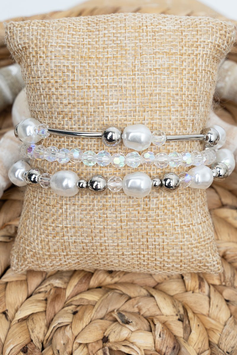 Urban Elegance Silvertone Beaded Bracelet Set - Wholesale Accessory Market