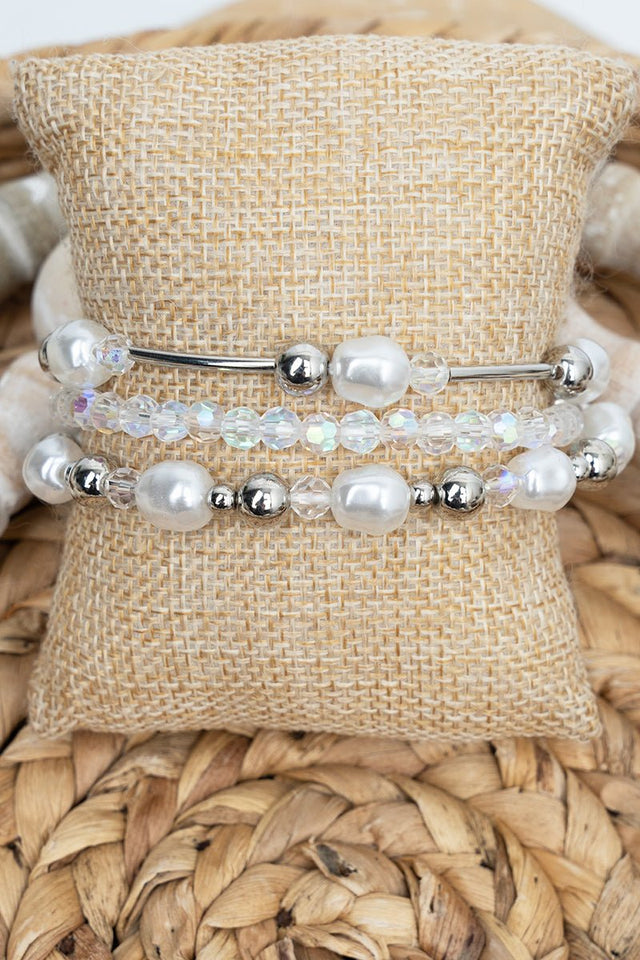 Urban Elegance Silvertone Beaded Bracelet Set - Wholesale Accessory Market
