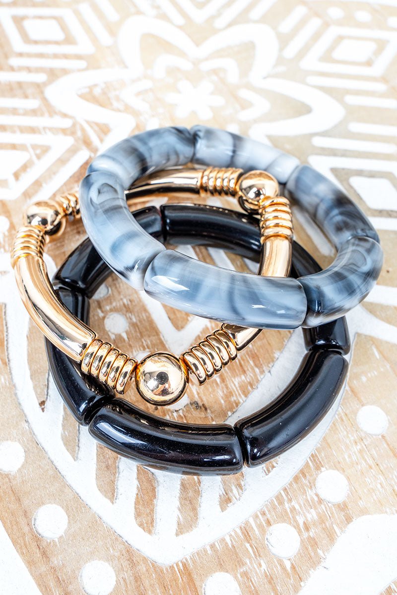 White & Black Sheer Confidence Goldtone Bracelet Set - Wholesale Accessory Market