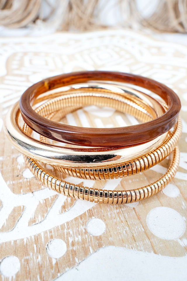 Brown & Goldtone Smooth Operator Bracelet Set - Wholesale Accessory Market