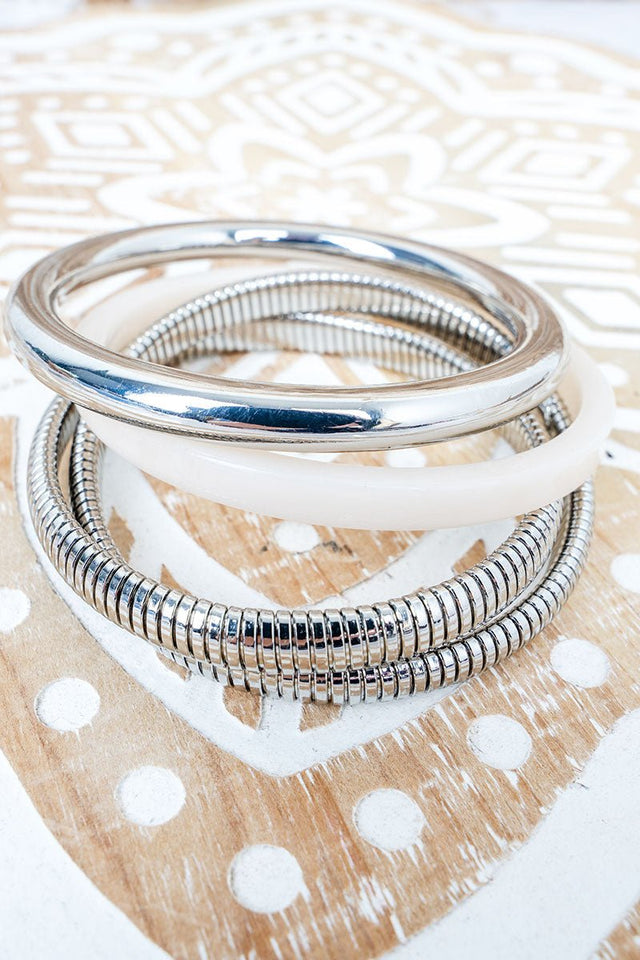 Ivory & Silvertone Smooth Operator Bracelet Set - Wholesale Accessory Market