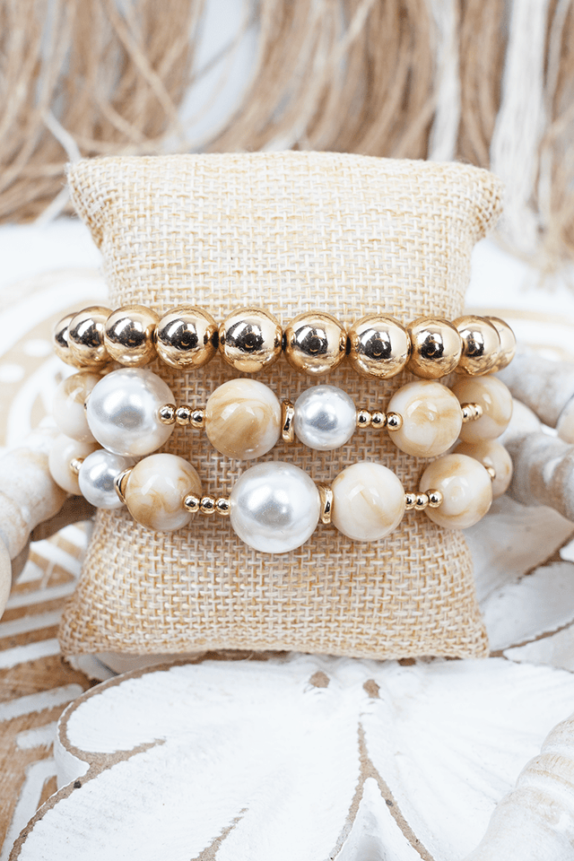 Paris Views Beige & Goldtone Beaded Bracelet Set - Wholesale Accessory Market