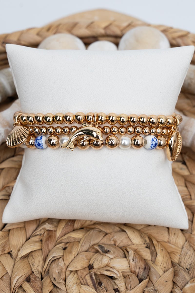 Blue Ocean Keepsakes Goldtone Beaded Bracelet Set - Wholesale Accessory Market