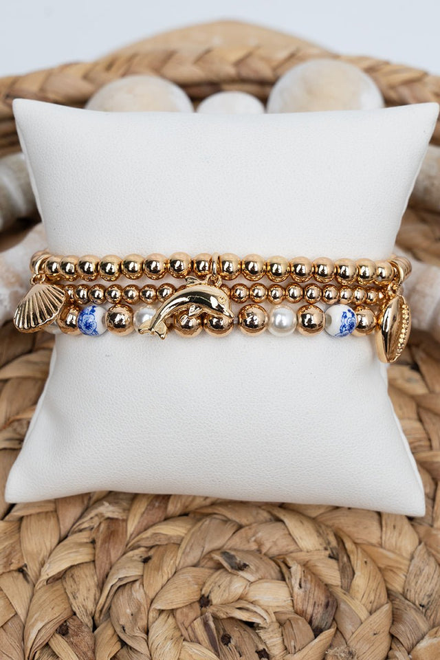 Blue Ocean Keepsakes Goldtone Beaded Bracelet Set - Wholesale Accessory Market