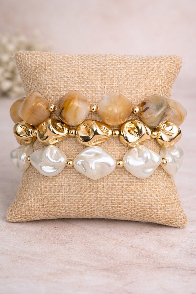 Champagne Brunch Chunky Beaded Bracelet Set - Wholesale Accessory Market
