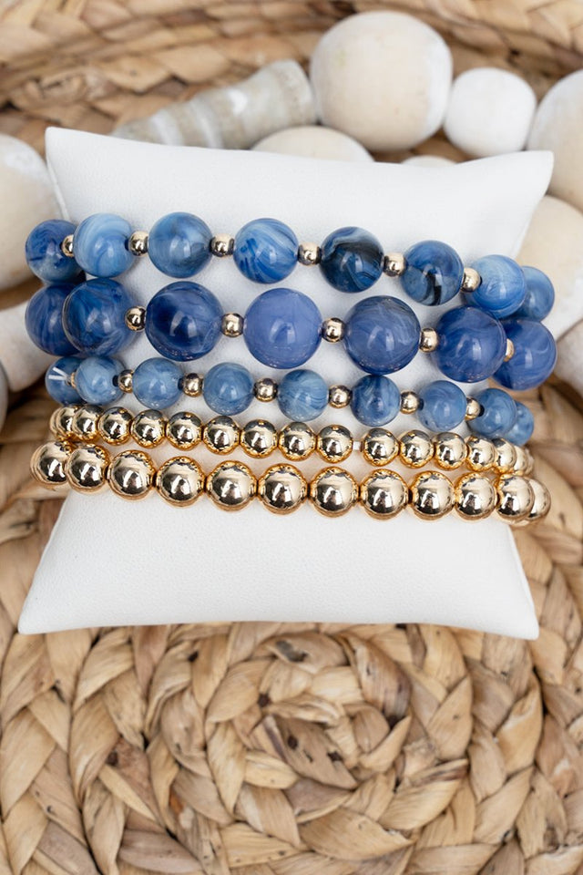 After Hours Blue and Goldtone Beaded Bracelet Set - Wholesale Accessory Market