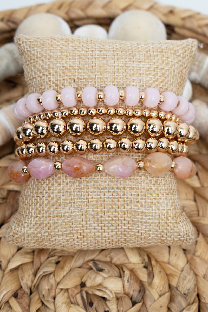 Golden Hour Plans Pink Beaded Bracelet Set - Wholesale Accessory Market