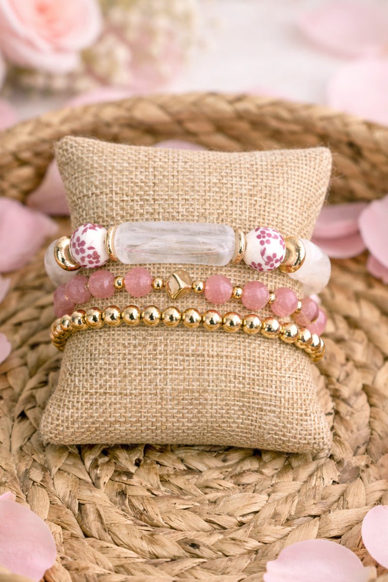 Pink Central Park Posies Goldtone Beaded Bracelet Set - Wholesale Accessory Market