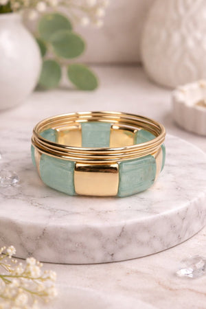 Light Blue and Goldtone SoHo Stack Bracelet Set - Wholesale Accessory Market