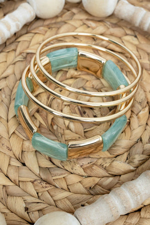 Light Blue and Goldtone SoHo Stack Bracelet Set - Wholesale Accessory Market