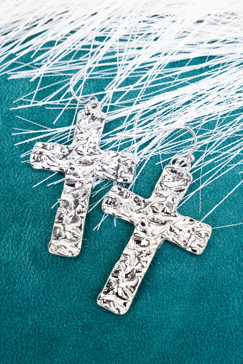 Cross Your Mind Silvertone Earrings - Wholesale Accessory Market