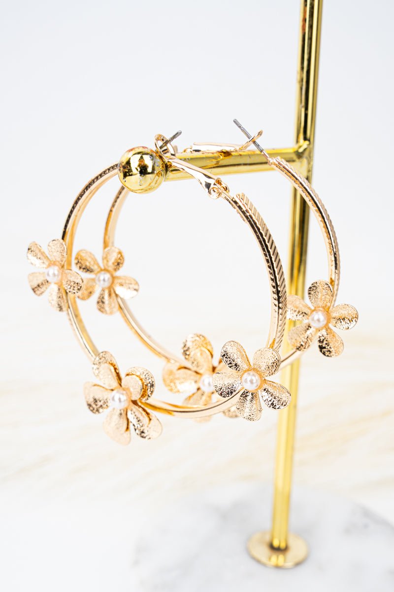 Beauty In Bloom Pearl & Goldtone Hoop Earrings - Wholesale Accessory Market