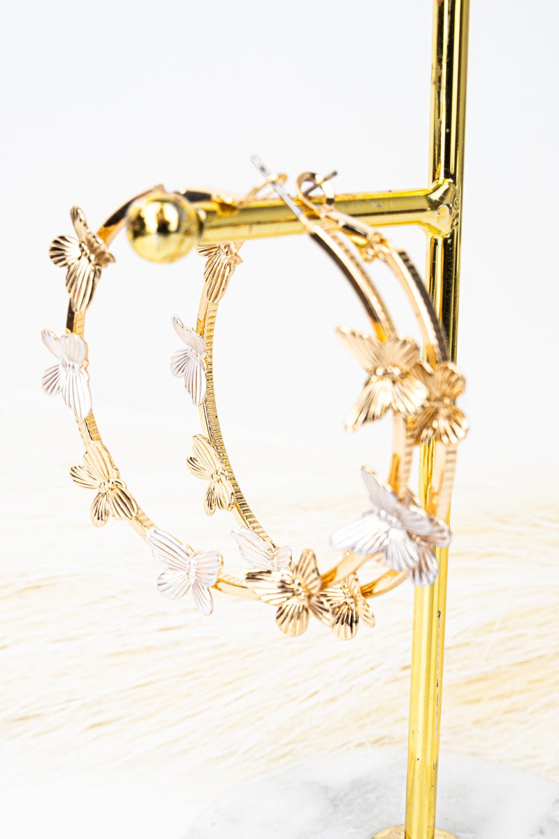 Flutter Away White & Goldtone Hoop Earrings - Wholesale Accessory Market