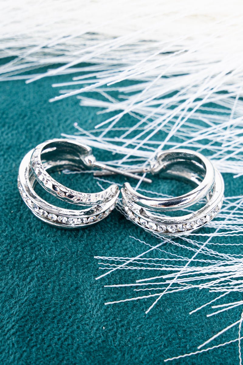 Prime Time Shine Crystal Silvertone Hoop Earrings - Wholesale Accessory Market