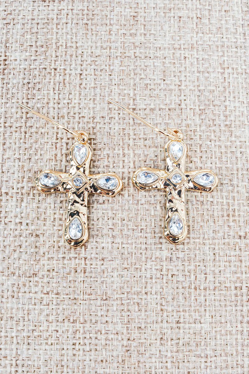 Faithful Glow Crystal Cross Goldtone Earrings - Wholesale Accessory Market