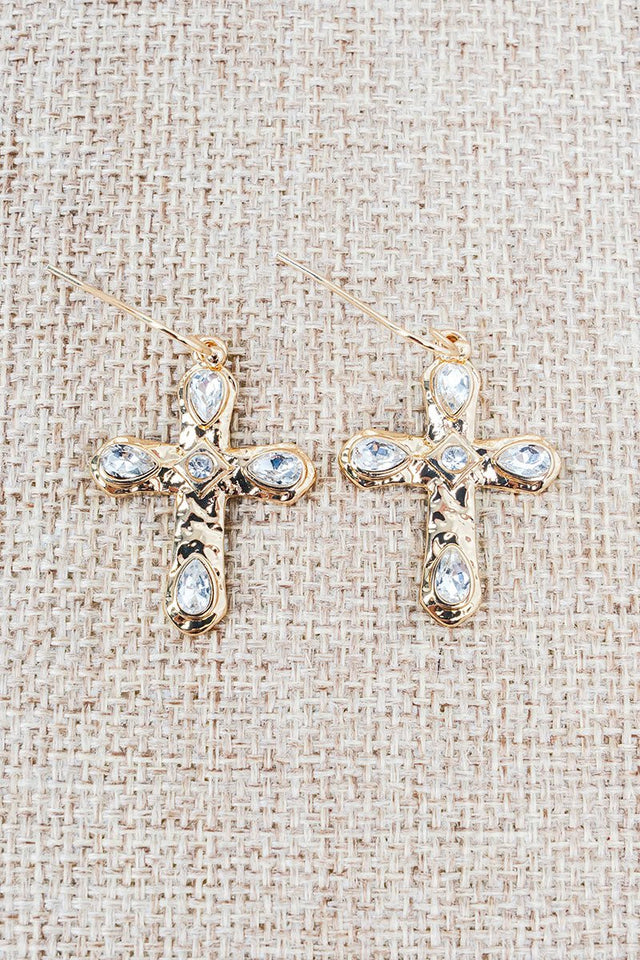 Faithful Glow Crystal Cross Goldtone Earrings - Wholesale Accessory Market