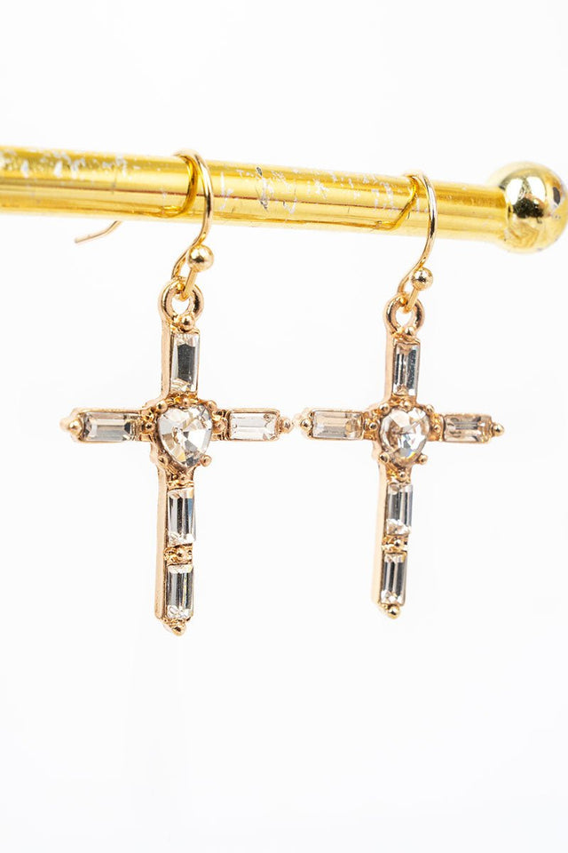 Heaven's Light Crystal Cross Goldtone Earrings - Wholesale Accessory Market
