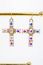 Iridescent Heavenly Radiance Cross Goldtone Earrings - Wholesale Accessory Market