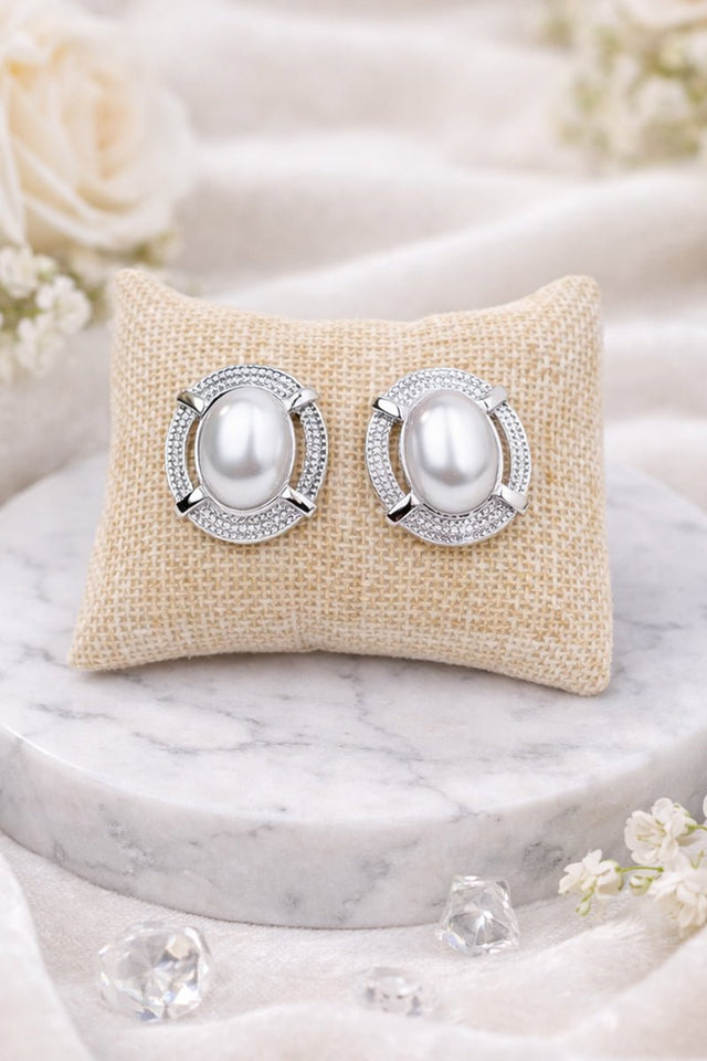 Moonlit Meeting Pearl and Silvertone Earrings - Wholesale Accessory Market