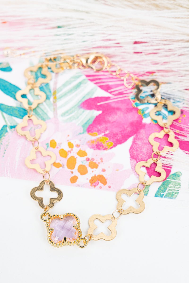 The Juliette Pink Quatrefoil Bracelet - Wholesale Accessory Market