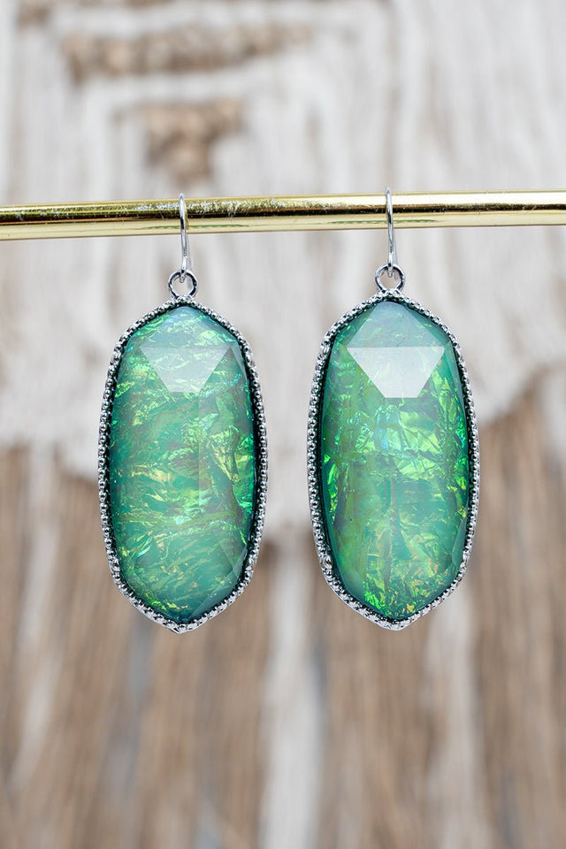 SALE! Mia Dark Aqua Opal Silvertone Earrings - Wholesale Accessory Market