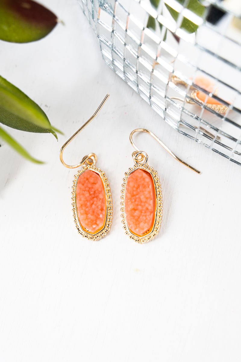 Anelise Dark Peach Druzy Earrings - Wholesale Accessory Market