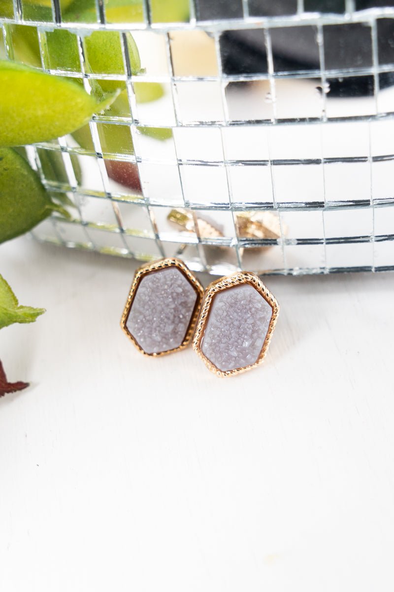 Lucie Dark Lavender Druzy Stud Earrings - Wholesale Accessory Market