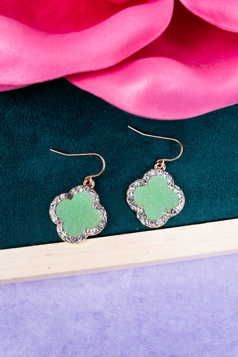 Stunning Smiles Dark Mint Druzy Quatrefoil Earrings - Wholesale Accessory Market