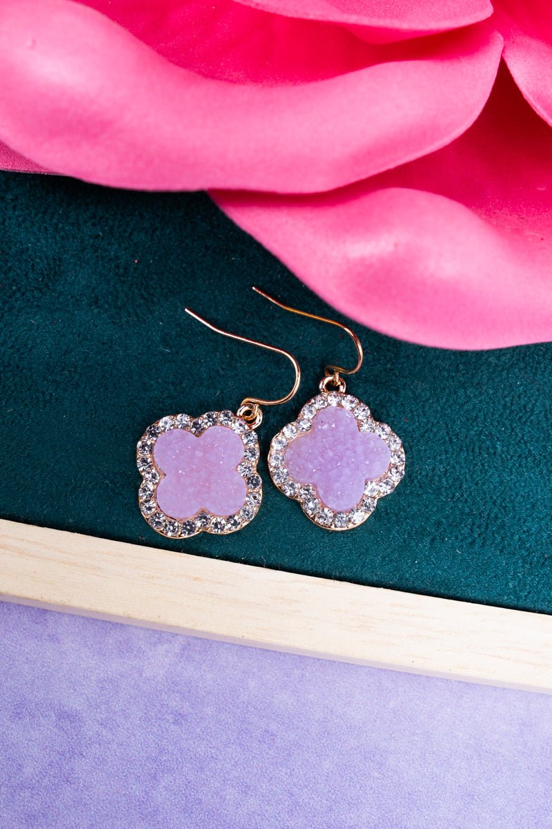 Stunning Smiles Lavender Druzy Quatrefoil Earrings - Wholesale Accessory Market