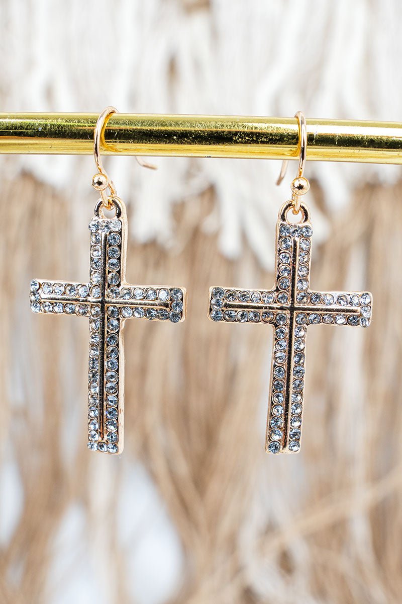 Eternal Spark Crystal Cross Goldtone Earrings - Wholesale Accessory Market