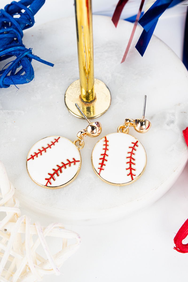 No - Hitter White Baseball Earrings - Wholesale Accessory Market