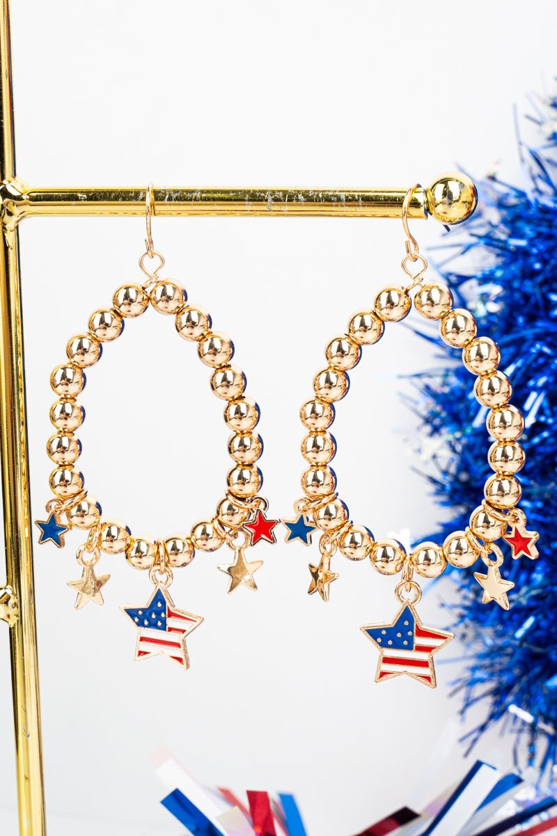 USA Stars Goldtone Beaded Earrings - Wholesale Accessory Market