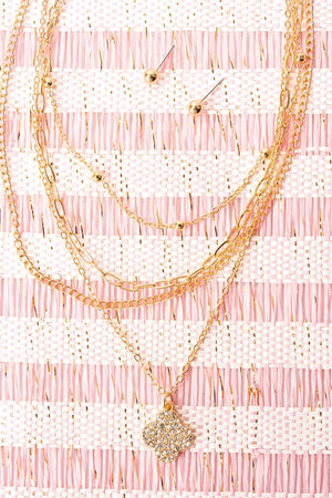 Crystal Deanna Layered Goldtone Necklace and Earring Set - Wholesale Accessory Market