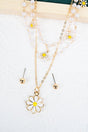 White Daisy Pearl Beaded Goldtone Layered Necklace and Earring Set - Wholesale Accessory Market