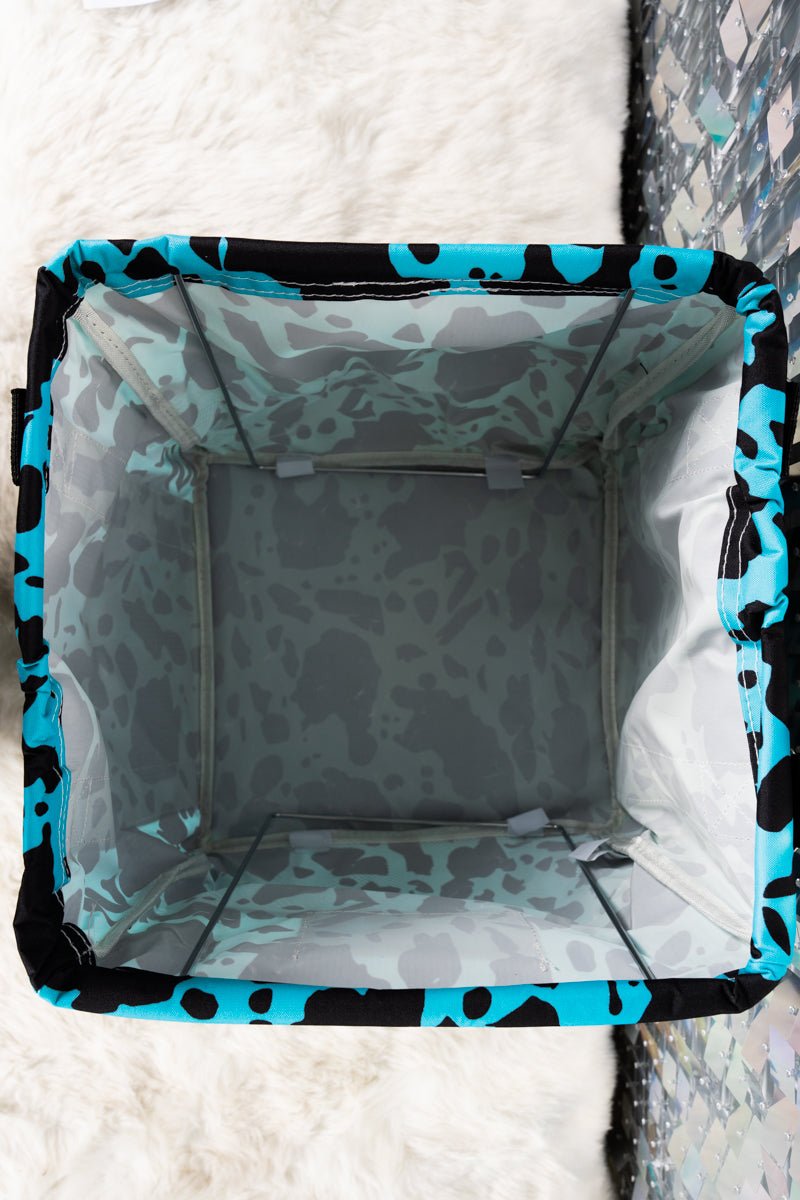 NGIL Turquoise Milkin' It Mini Collapsible Haul-It-All Basket with Mesh Pockets - Wholesale Accessory Market