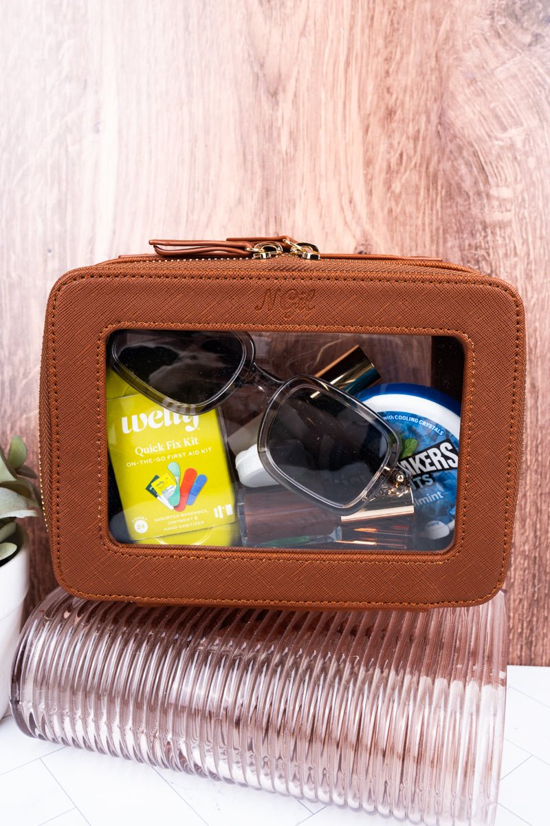 NGIL Clear The Way Brown Faux Leather Toiletry Case - Wholesale Accessory Market