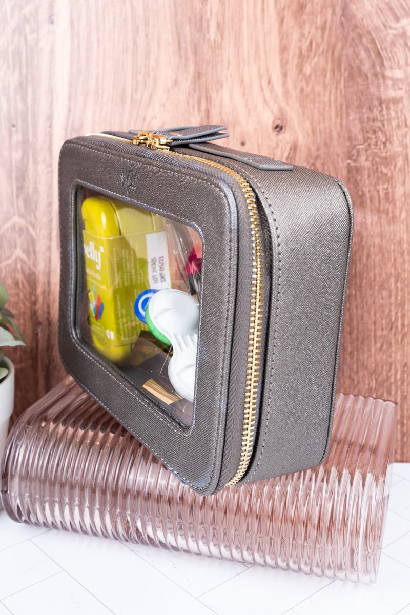 NGIL Clear The Way Dark Silver Faux Leather Toiletry Case - Wholesale Accessory Market