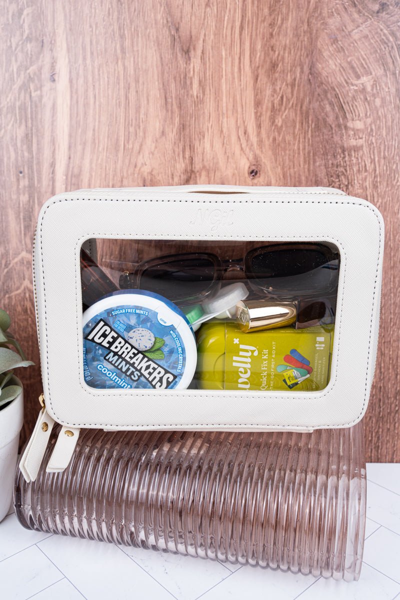 NGIL Clear The Way White Faux Leather Toiletry Case - Wholesale Accessory Market