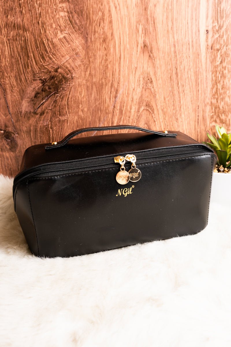 NGIL Morning Ready Black Large Expandable Cosmetic Bag - Wholesale Accessory Market