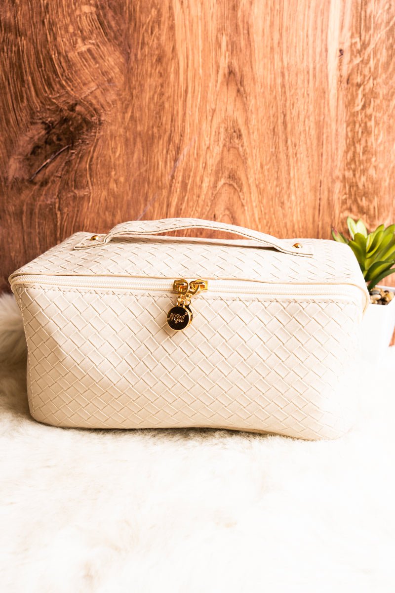 NGIL Morning Ready Woven Cream Large Expandable Cosmetic Bag - Wholesale Accessory Market