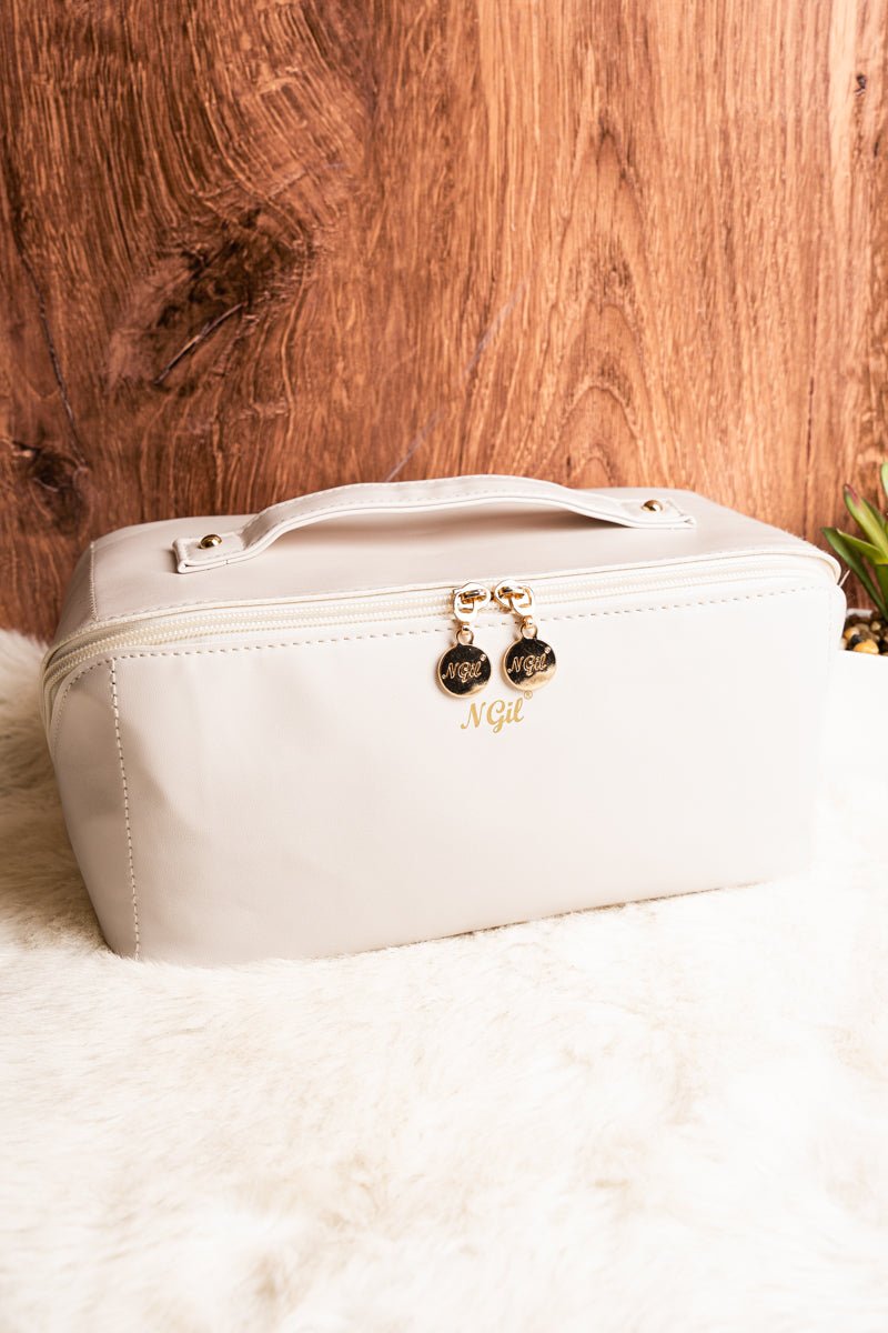 NGIL Morning Ready White Large Expandable Cosmetic Bag - Wholesale Accessory Market