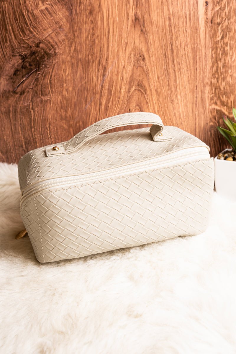 NGIL Morning Ready Woven Cream Medium Expandable Cosmetic Bag - Wholesale Accessory Market